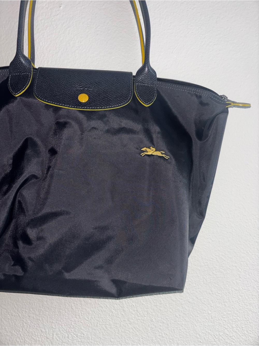 Longchamp Black Nylon Tote with Gold Accents - Picture 4 of 7